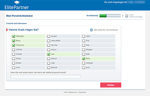 Eintragungen werden bei ElitePartner mit einem grünen Häkchen markiert