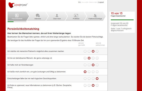 Am Anfang eine ausgefüllte Seite des Persönlichkeitstests