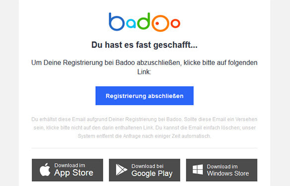 Über Badoo wird Ihnen ein Aktivierungslink geschickt