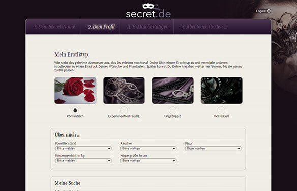 Wichtige Kriterien kann man hier wählen, wie den Erotiktyp und die genaue Suche, außerdem macht man einige Angaben zum eigenen Aussehen