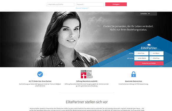 Die Startseite von der Singlebörse mit dem Login